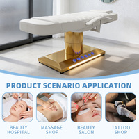 Cama de Belleza Eléctrica de Lujo XFMC con 3 Motores, Cama de Masaje Elevadora con Pasamanos Dorados, Moderna Cama para Extensiones de Pestañas para Salón de Belleza