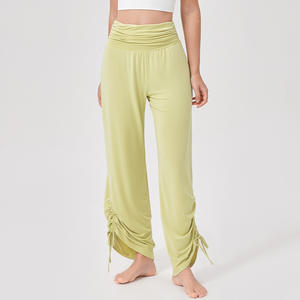 Suave y acogedora chica Sexy en pantalones <span class=keywords><strong>de</strong></span> Yoga bailando moda señora cintura alta fruncido pierna ancha Casual Pantalones deportivos mujer Yoga Pantalones - Product Image 4