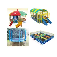 Trampolín multiuso para jardín de infantes, trampolín de salto exterior con tienda de campaña colorida, trampolín con QX-11102B de deslizamiento