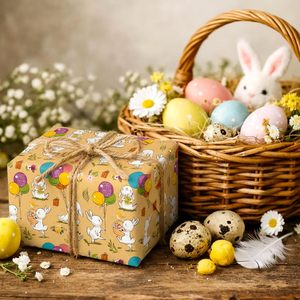 Easter Themed Kraft Wrapping Paper With Bunnies Balloons 1 Roll For Kids Gift Wrap - Product Image 2