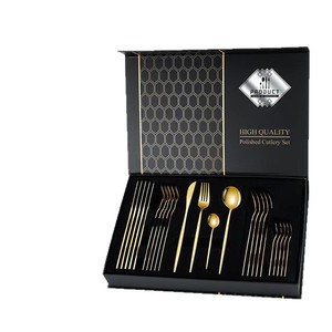 High Quality Polished Cutlery Set 24Pcs Gold Stainless Steel Knife Fork Spoon Western Dinnerware Wedding Gift Boxed Set - Product Image 5