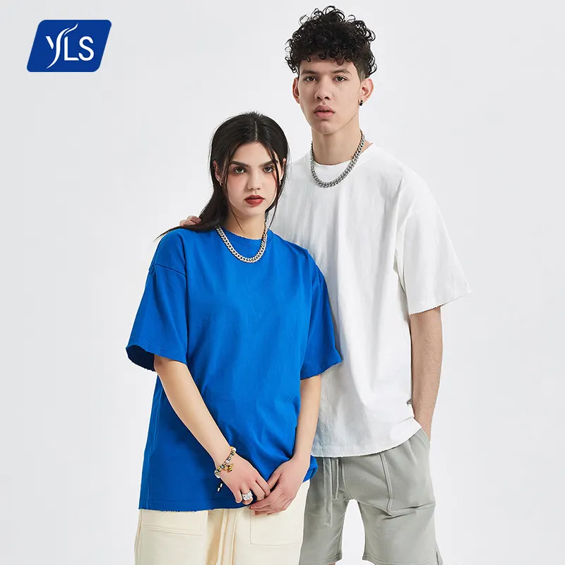 YLS Premium Fashion Loose Fit Lässiges HipHop-T-Shirt Kurzarm-Rundhals ausschnitt Homme 100 Baumwollmuster-T-Shirt