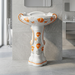 Lavabo sur pied en céramique de style européen moderne, résistant à l'eau, pour salle de bain - Product Image 2