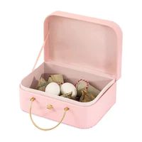 Mini-valise rigide en carton biodégradable rose avec logo personnalisé, poignée métallique, emballage de produit photo pour enfants, mignon et luxueux