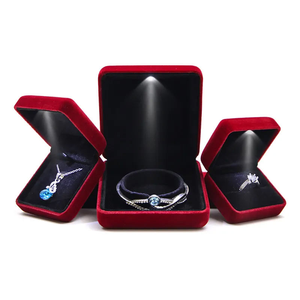 Luxury Velvet Jewelry Box with Light <b>Ring</b> Necklace <b>Storage</b> Case Rectangle Lid Closure Plain Style - Product Image 3