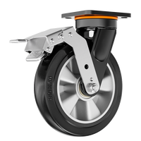 Nouvelle roue pivotante à frein total, à faible bruit, en caoutchouc souple et durable, capacité de charge de 60 kg, 4/5/6/8 pouces, gris