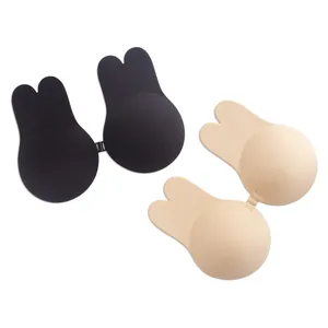 Rabbit Ear Self Adhesive Push up Bras Backless Pasties Nipple Covers Strapless Free Size Decorated with Lace as Pictures Women