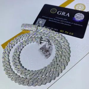 Iced Out Vvs Moissanite 2 linhas Miami ouro cubano colar de corrente 925 prata esterlina diamante Moissanite cubano Link Chain