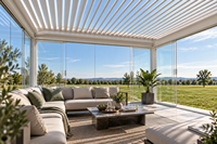 Pergola bioclimatique moderne en aluminium imperméable de taille 6x4 avec toit à lames orientables pour terrasse et protection solaire