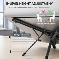 Support pliable pour ordinateur portable en alliage d'aluminium, réglable sur 8 niveaux, ergonomique, pour la maison et le bureau, avec support magnétique pour téléphone