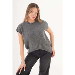 Pull en maille à col rond gris pour femmes en gros - Product Image 2