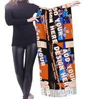 Écharpe Pashmina Réversible Douce à Franges avec Impression Numérique de Logo Personnalisé, Motifs Géométrie Sacrée, pour Festival, Streetwear, Rave