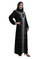 Vente en gros de robes islamiques musulmanes pour femmes, à manches longues, élégantes, avec des diamants, cardigan noir, abaya (sans chapeau), robe longue