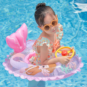 Flotador Inflable Infantil con Diseño de Sirena, Volante y Base de Esponja, Redondo, para Piscina y Parque Acuático - Product Image 2