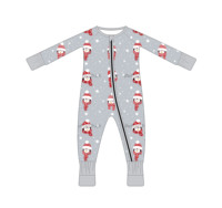 Combinaison bébé en bambou à fermeture éclair, motif trèfle à carreaux avec imprimé ours mignon, manches longues, pour dormir et jouer, pour tout-petit