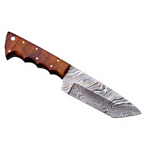Couteau de chasse à lame fixe en acier Damas, entièrement forgé, personnalisable, avec manche en bois, pour le camping et la survie en extérieur - Product Image 1