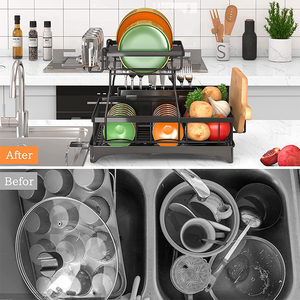 Chaude 2 niveaux Cuisine <span class=keywords><strong>Table</strong></span> Bureau Comptoir Bol Baguettes Drain Cadre Plat Égouttoir Étagère Ensemble Séchage Organisateur Titulaire De Stockage Rack - Product Image 3
