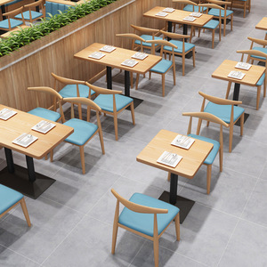 Modern restaurant, bankzittingen van massief hout, eettafel en stoelen, dubbelzijdige bank voor hotel, fastfood, salontafel - Product Image 3