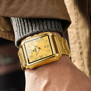 Binbond Men's <b>Rectangular</b> Stainless Steel Quartz <b>Watch</b> With Calendar 30M Waterproof Folding Clasp Analog Display - Product Image 3