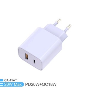 อะแดปเตอร์ชาร์จเร็วแบบพกพา 20W PD ชาร์จได้สองพอร์ต สีมาการอง ช่องเสียบ USB-A และ Type-C ปลั๊ก US/EU สำหรับโทรศัพท์มือถือ สมาร์ทโฟน - Product Image 1