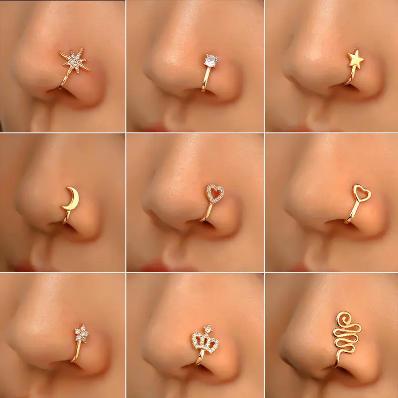 Falsche Nasenringe Ohrclippe nicht-piercing-Ohrringe eingebrachter CZ-Clip auf Kreis-Schmuck ohne Piercing