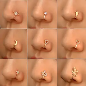 Klip telinga cincin hidung palsu, anting tanpa tindik bertatahkan CZ klip pada lingkaran Hoop tanpa tindik perhiasan tubuh