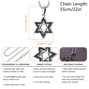 Étoile de David <span class=keywords><strong>Chai</strong></span> hébreu juif bijoux pendentif collier religieux amulette hommes déclaration pendentif en acier inoxydable collier - Product Image 5