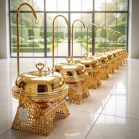 QY Réchaud de Buffet Rond de Luxe Royal Doré 8L en Acier Inoxydable avec Support Suspendu pour Mariages, Hôtels et Traiteurs