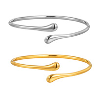 YF8136 Brazalete Abierto de Acero Inoxidable con Baño de Oro PVD de 18K, Resistente al Deslustre y al Agua, Diseño de Gota de Agua, Joyería de Moda para Mujer