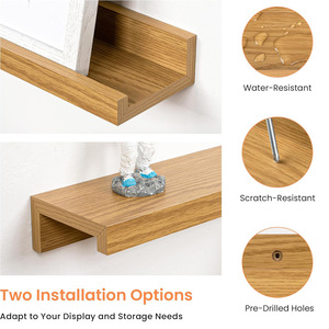 Estante Flotante de Madera de Bambú, Estante de Almacenamiento Decorativo para Sala de Estar, Diseño Flotante de Estilo Simple - Product Image 4