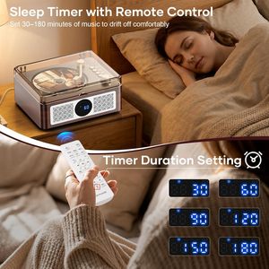 Lecteur <span class=keywords><strong>CD</strong></span> portable pour enceintes avec radio FM, télécommande, USB/AUX/Type-C, design rétro pour la maison et les enfants, marron - Product Image 4