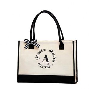 Nouveau sac fourre-tout en toile personnalisé avec dentelle et initiale, avec emplacement vierge et logo imprimé - Product Image 2