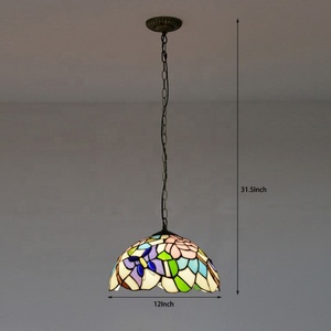 LongHuiJing Tiffany Stained Glass Pendant <b>LED</b> Medium Ceiling <b>Light</b> Single Bulb Fitting - Product Image 4