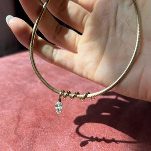 Gemnel 18K verguld spiraalvormige slang 1ct peer zirkoon hanger slangketting collier delicaat 2mm ronde visgraat boa ketting - Product Image 2