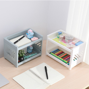 Multi Tiered Desktop Storage Rack 2 Tier Rectangle Standing Type Office Organizer for Supplies Cosmetics Kitchen Bathroom - Product Image 1