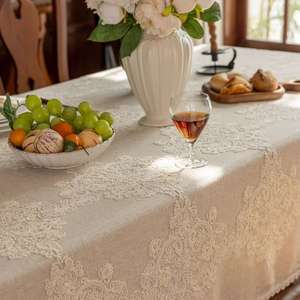 <span class=keywords><strong>Tovaglia</strong></span> in <span class=keywords><strong>Lino</strong></span> Ricamata con Motivo Floreale in Poliestere/Cotone <span class=keywords><strong>e</strong></span> Bordo in <span class=keywords><strong>Pizzo</strong></span> Smerlato - Product Image 5