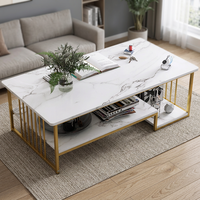 Ensemble de 2 tables basses décoratives au design moderne avec plateau en faux marbre et structure en fer, meubles de salon écologiques et durables