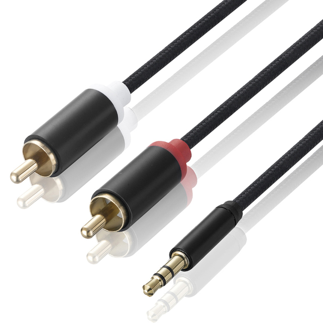 Bochara Fabric Braided 3.5mm Stereo Jack Male to 2RCA Male Audio Cable for Speakers Amplifier 50cm 1m 1.8m 3m 5m 10m