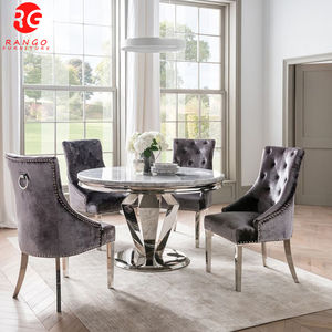 Meubles de salon <span class=keywords><strong>Arturo</strong></span> ensembles de table à manger ronde ensembles de salle à manger en marbre gris chromé table à manger et 4 chaises - Product Image 3