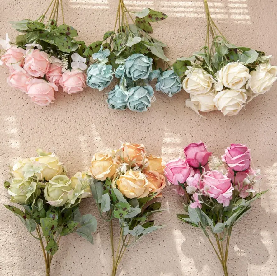 Bouquet de roses artificielles 2 couleurs, 6 têtes par lot, fausses fleurs en soie, pour un anniversaire, pour un mariage, pour la maison