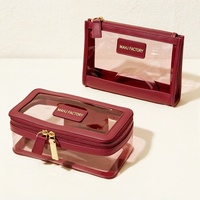 Sac en PVC structuré avec logo personnalisé, étui de toilette étanche, sac de voyage transparent avec panneau transparent et fermeture éclair dorée