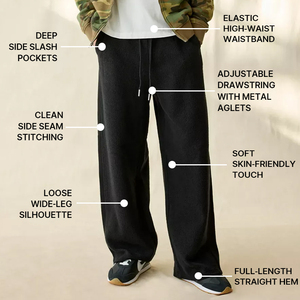 <span class=keywords><strong>Pantaloni</strong></span> Balloon da Uomo Hudao OEM ODM, <span class=keywords><strong>Neri</strong></span> Melange Pesanti, <span class=keywords><strong>con</strong></span> Coulisse, Gamba Larga, Oversize, Stile Streetwear, <span class=keywords><strong>Pantaloni</strong></span> Sportivi, Vendita all'Ingrosso - Product Image 6
