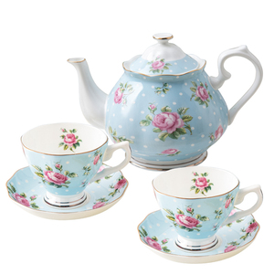 Luxury <b>Tea</b> Pot with 2 Cups and Saucer <b>Set</b> Fine Bone China Elegant Red Design for Afternoon <b>Tea</b> Party - Product Image 1