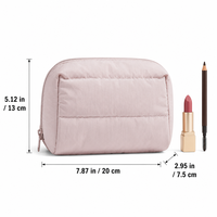 Bolsa de Aseo Impermeable Acolchada Rosa Pálido con Logotipo Personalizado, Bolsa de Cosméticos de Viaje de Gran Capacidad para Mujer, de Nailon y Poliéster Suave