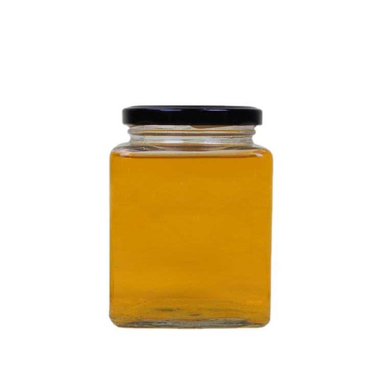 Square 200ml clear honey glass jar glass jar with metal Screw Lid