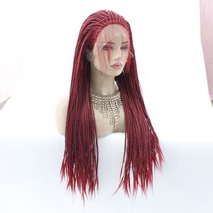 Peluca LINDALHAIR con <span class=keywords><strong>dos</strong></span> Fresno 360 encaje trenzado, pelucas ashro afroamericanas <span class=keywords><strong>trenzas</strong></span> negras caja azul peluca frontal trenzada Rojo - Product Image 4