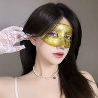 Masque de mascarade en voile de forme personnalisée, masque demi-visage découpé avec logo, vente en gros, pour festival, merchandising de fans, accessoire de scène, en vrac