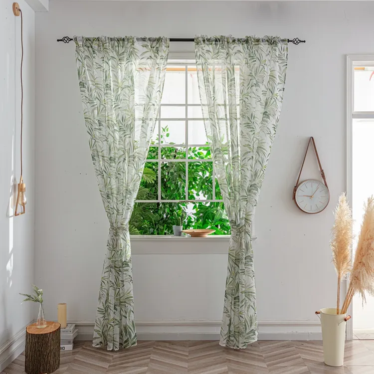 Wholesale Luxury 100% Polyester Green Fresh Design Hawaii Printed Voile Fabric Tulle Window Sheer Curtains