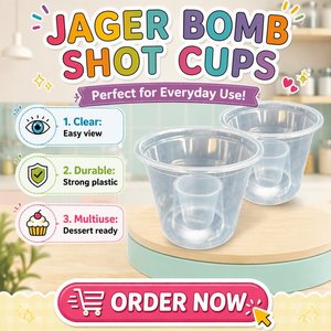 Vasos de chupito Jager Bomb de plástico PP duro, transparentes, desechables, apilables, ecológicos, para fiestas, bares y festivales. - Product Image 1