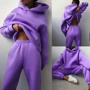 Ensembles de sweats à <span class=keywords><strong>capuche</strong></span> noirs grande taille, vêtements décontractés, ensemble 2 pièces, survêtements en polaire polyester pour femmes - Product Image 3
